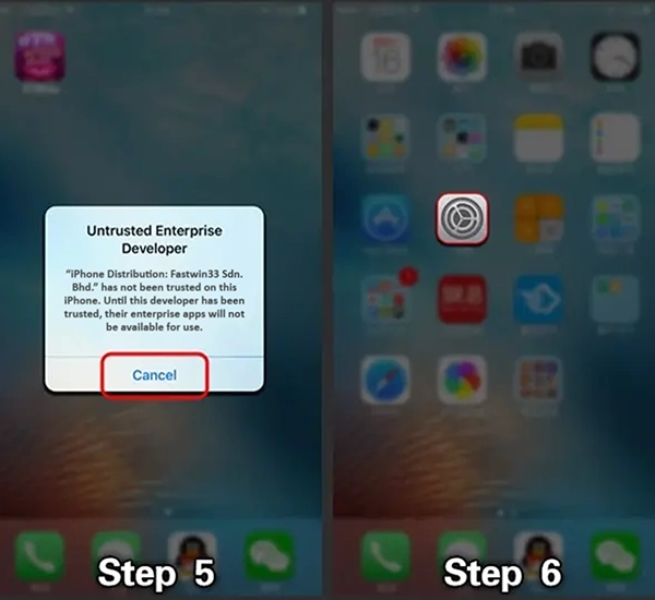 iOS installation step 5 and step 6